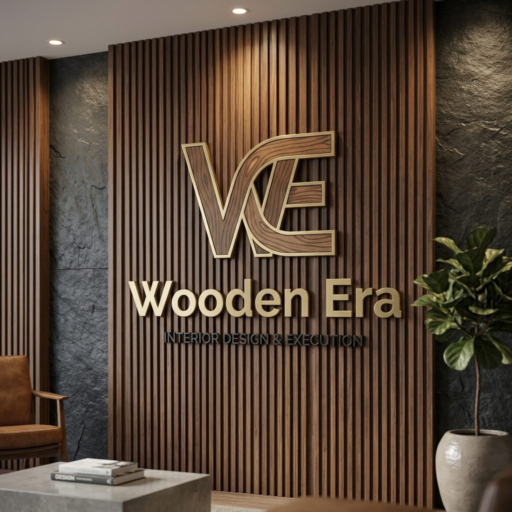 Wooden Era brand identity on a bespoke wood interior installation